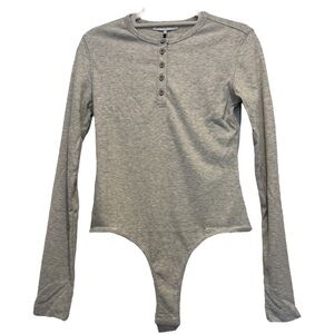 WeWoreWhat Crew Neck Henley Bodysuit Size M Heather Grey NWT